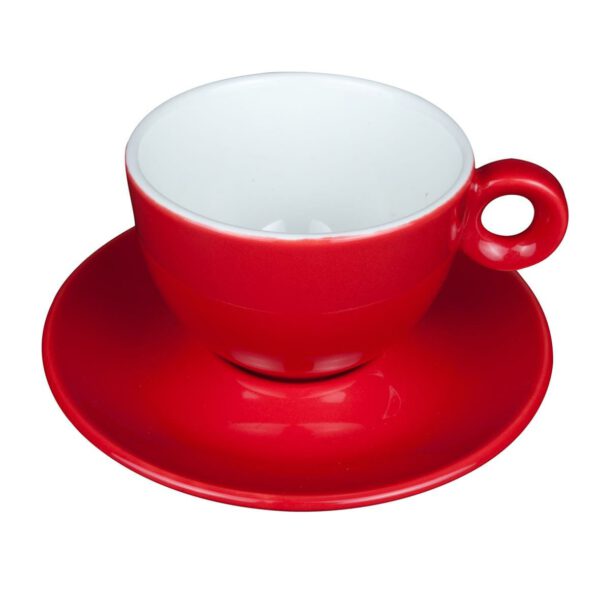 Bekijk de Bola Cappuccino rood-roomwit 20 cl. SET Kop en schotel Sets