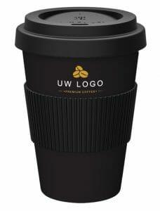 Bedrukte mat zwarte koffie to go beker met uw logo